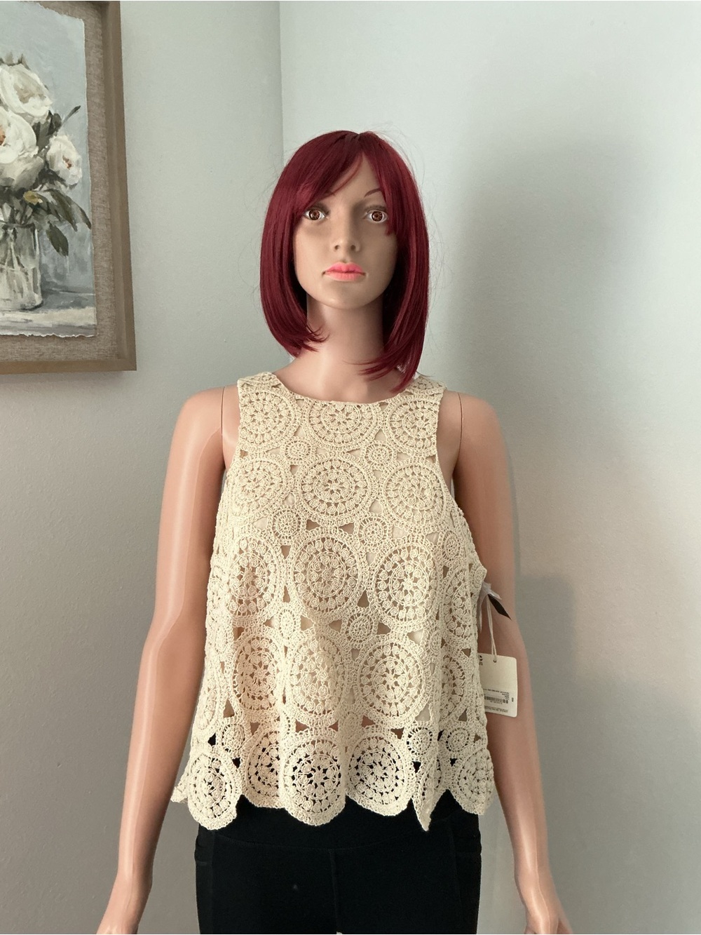 a.n.a Cream Crochet Sleeveless Top